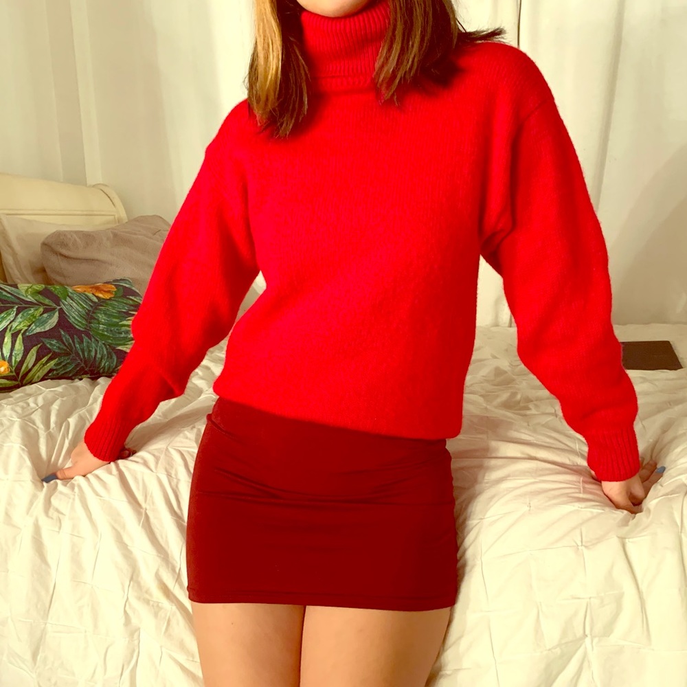 red oversized turtleneck
